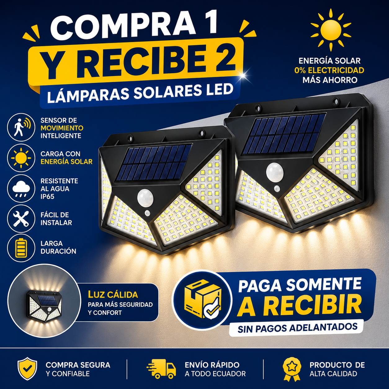 🔥 ¡OFERTA POR TIEMPO LIMITADO! Compra 1 y recibe 2 lámparas solares LED 🎁
